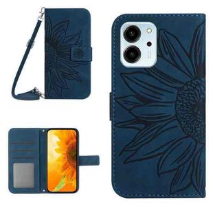 For Honor 80 SE HT04 Skin Feel Sun Flower Embossed Flip Leather Phone Case with Lanyard(Inky Blue)