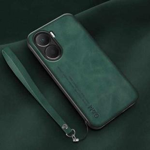 For Honor Play 40 Plus Lamba Skin Feel Leather Back Phone Case with Strap(Deep Green)