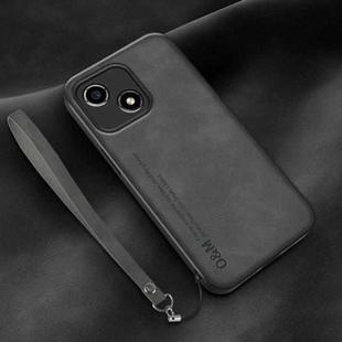 For Honor Play 30 Lamba Skin Feel Leather Back Phone Case with Strap(Dark Grey)