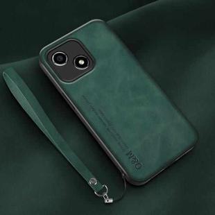 For Honor Play 30 Lamba Skin Feel Leather Back Phone Case with Strap(Deep Green)