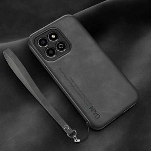 For Honor Play 30M Lamba Skin Feel Leather Back Phone Case with Strap(Dark Grey)