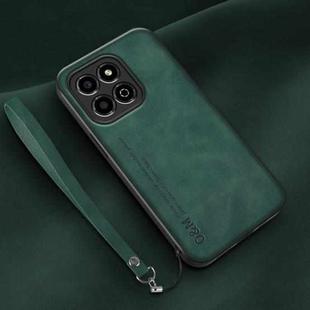 For Honor Play 30M Lamba Skin Feel Leather Back Phone Case with Strap(Deep Green)