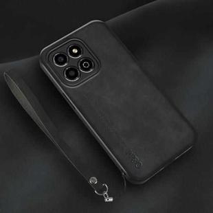 For Honor Play 30M Lamba Skin Feel Leather Back Phone Case with Strap(Black)