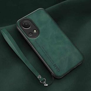 For Honor Play 30 Plus Lamba Skin Feel Leather Back Phone Case with Strap(Deep Green)