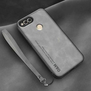 For Honor 7X Lamba Skin Feel Leather Back Phone Case with Strap(Space Grey)