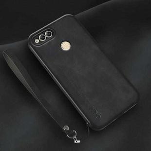 For Honor 7X Lamba Skin Feel Leather Back Phone Case with Strap(Black)