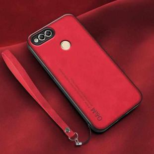 For Honor 7X Lamba Skin Feel Leather Back Phone Case with Strap(Red)