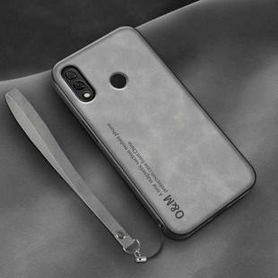 For Honor 8X Lamba Skin Feel Leather Back Phone Case with Strap(Space Grey)