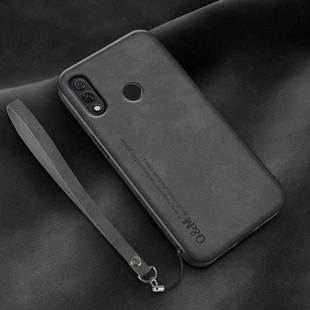 For Honor 8X Lamba Skin Feel Leather Back Phone Case with Strap(Dark Grey)