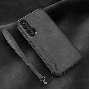 For Honor 20 Pro Lamba Skin Feel Leather Back Phone Case with Strap(Dark Grey)