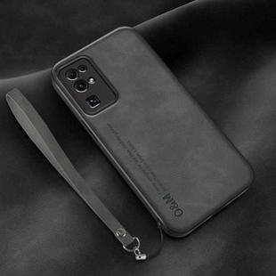 For Honor 30 Lamba Skin Feel Leather Back Phone Case with Strap(Dark Grey)
