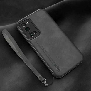 For Honor 30 Pro Lamba Skin Feel Leather Back Phone Case with Strap(Dark Grey)