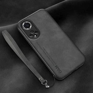 For Honor 50 Pro Lamba Skin Feel Leather Back Phone Case with Strap(Dark Grey)