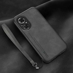 For Honor 50 SE Lamba Skin Feel Leather Back Phone Case with Strap(Dark Grey)