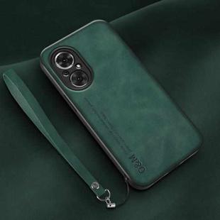 For Honor 50 SE Lamba Skin Feel Leather Back Phone Case with Strap(Deep Green)