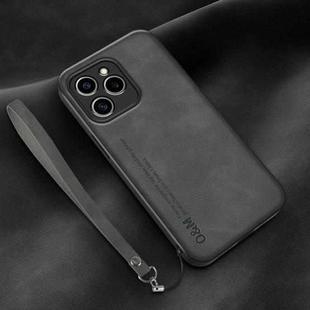 For Honor 60 SE Lamba Skin Feel Leather Back Phone Case with Strap(Dark Grey)