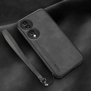 For Honor 70 Lamba Skin Feel Leather Back Phone Case with Strap(Dark Grey)