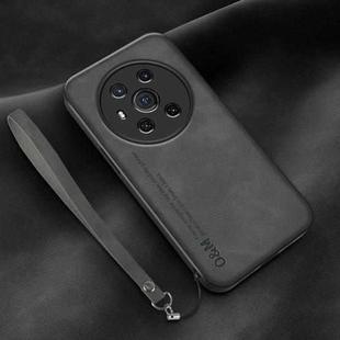 For Honor Magic3 Lamba Skin Feel Leather Back Phone Case with Strap(Dark Grey)