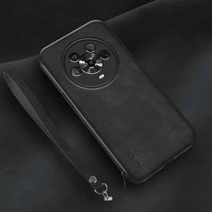 For Honor Magic4 Lamba Skin Feel Leather Back Phone Case with Strap(Black)