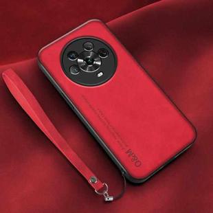 For Honor Magic4 Pro Lamba Skin Feel Leather Back Phone Case with Strap(Red)