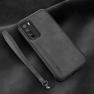 For Honor Play 4 Lamba Skin Feel Leather Back Phone Case with Strap(Dark Grey)