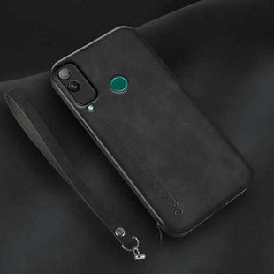 For Honor Play 4T Lamba Skin Feel Leather Back Phone Case with Strap(Black)