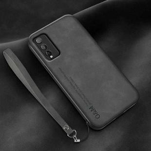 For Honor Play 4T Pro Lamba Skin Feel Leather Back Phone Case with Strap(Dark Grey)