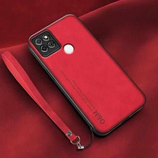 For Honor Play 5T Lamba Skin Feel Leather Back Phone Case with Strap(Red)