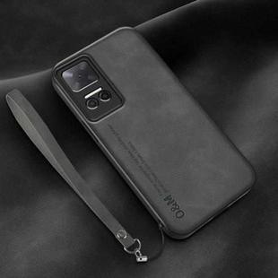 For Honor Play 6T Lamba Skin Feel Leather Back Phone Case with Strap(Dark Grey)