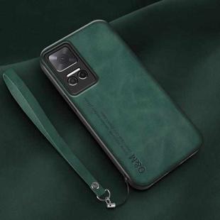 For Honor Play 6T Lamba Skin Feel Leather Back Phone Case with Strap(Deep Green)
