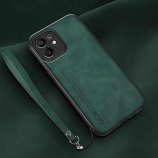 For Honor Play 6T Pro Lamba Skin Feel Leather Back Phone Case with Strap(Deep Green)