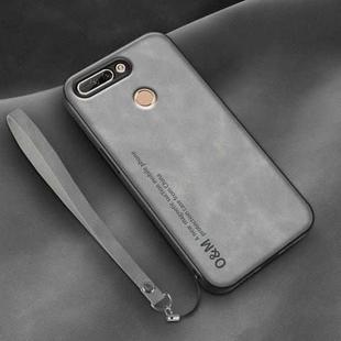 For Honor V9 Lamba Skin Feel Leather Back Phone Case with Strap(Space Grey)