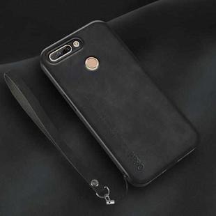 For Honor V9 Lamba Skin Feel Leather Back Phone Case with Strap(Black)