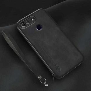 For Honor View 20 Lamba Skin Feel Leather Back Phone Case with Strap(Black)