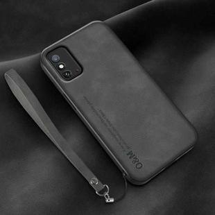 For Honor X10 Max Lamba Skin Feel Leather Back Phone Case with Strap(Dark Grey)