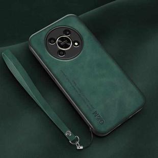 For Honor X30 Lamba Skin Feel Leather Back Phone Case with Strap(Deep Green)