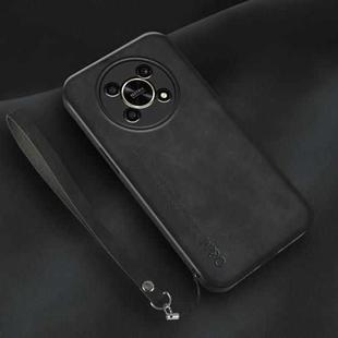 For Honor X30 Lamba Skin Feel Leather Back Phone Case with Strap(Black)