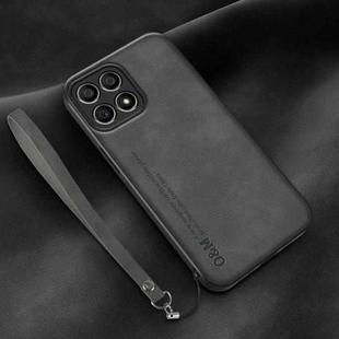 For Honor X30i Lamba Skin Feel Leather Back Phone Case with Strap(Dark Grey)