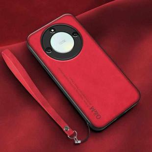 For Honor X40 Lamba Skin Feel Leather Back Phone Case with Strap(Red)