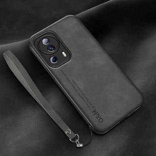 For Xiaomi Civi 2 Lamba Skin Feel Leather Back Phone Case with Strap(Dark Grey)