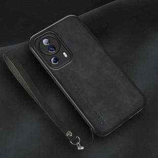 For Xiaomi Civi 2 Lamba Skin Feel Leather Back Phone Case with Strap(Black)