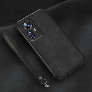 For Xiaomi 12 Pro Lamba Skin Feel Leather Back Phone Case with Strap(Black)