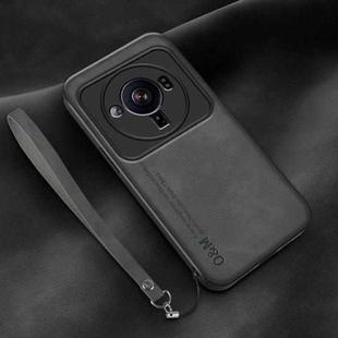 For Xiaomi 12S Ultra Lamba Skin Feel Leather Back Phone Case with Strap(Dark Grey)