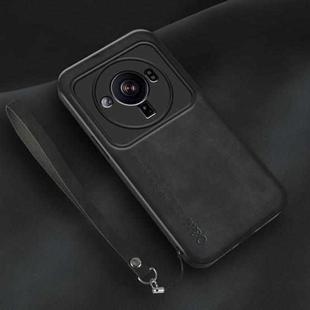 For Xiaomi 12S Ultra Lamba Skin Feel Leather Back Phone Case with Strap(Black)