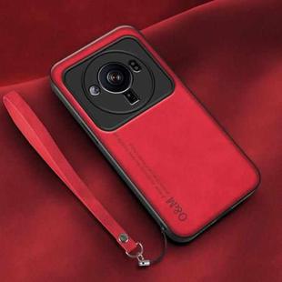 For Xiaomi 12S Ultra Lamba Skin Feel Leather Back Phone Case with Strap(Red)