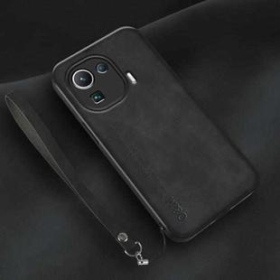 For Xiaomi Mi 11 Pro Lamba Skin Feel Leather Back Phone Case with Strap(Black)