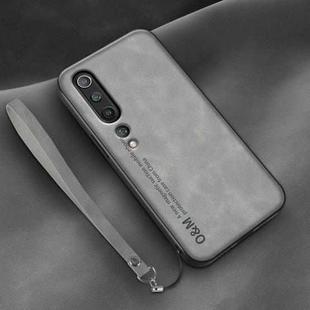 For Xiaomi Mi 10 Lamba Skin Feel Leather Back Phone Case with Strap(Space Grey)