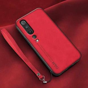 For Xiaomi Mi 10 Lamba Skin Feel Leather Back Phone Case with Strap(Red)