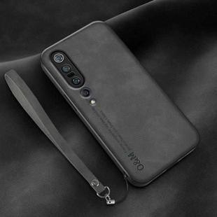 For Xiaomi Mi 10 Pro Lamba Skin Feel Leather Back Phone Case with Strap(Dark Grey)