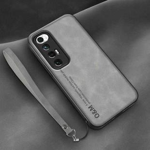For Xiaomi Mi 10S Lamba Skin Feel Leather Back Phone Case with Strap(Space Grey)